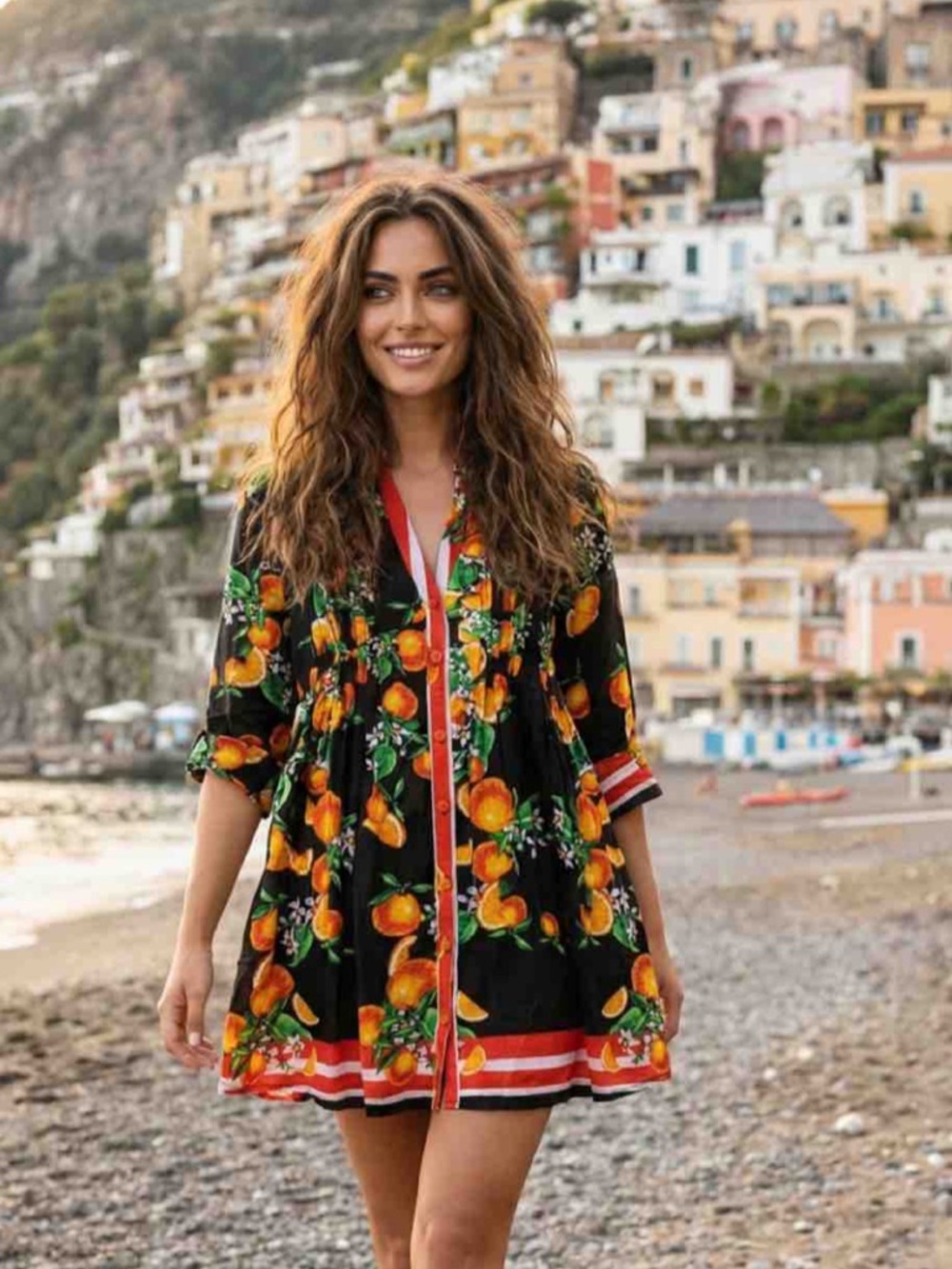 Antica Sartoria 2026 Black Orange Print Beach Cover-Up Dress NWT L/XL